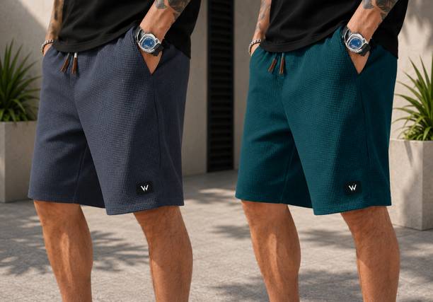 Self Design Men Grey, Green Regular Shorts