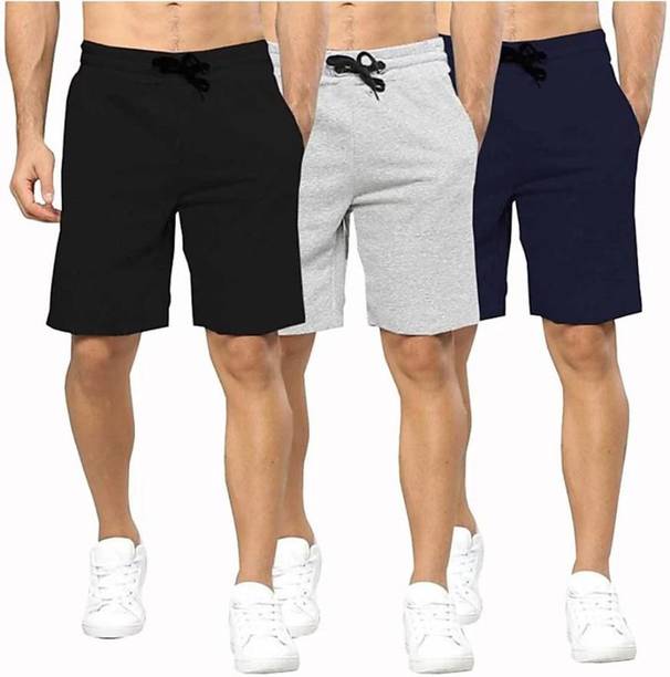 Pack of 3 Solid Men Multicolor Bermuda Shorts