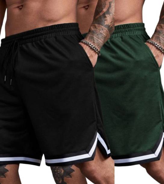 CULISH Solid Men Black, Dark Green Gym Shorts, Running Shorts, Casual Shorts, Regular Shorts, Basic Shorts, Night Shorts