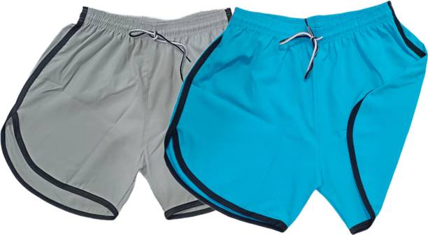 mokshii Solid Men Grey, Blue Hotpants, Night Shorts