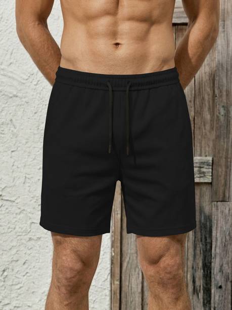 TRIPR Solid Men Black Regular Shorts