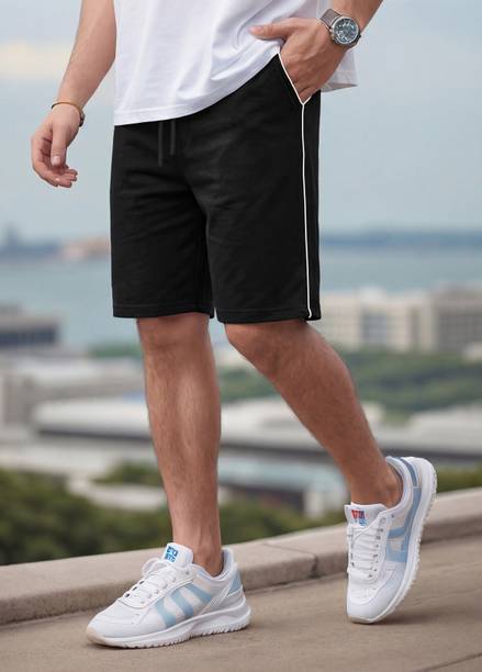FEEL TRACK Solid Men Black Basic Shorts