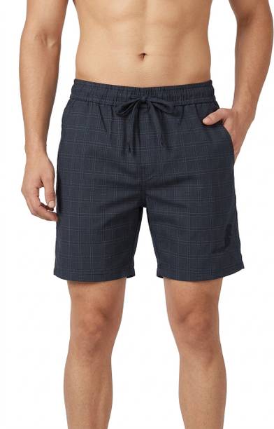 RichOwn Checkered Men Blue Swim Shorts, Boxer Shorts