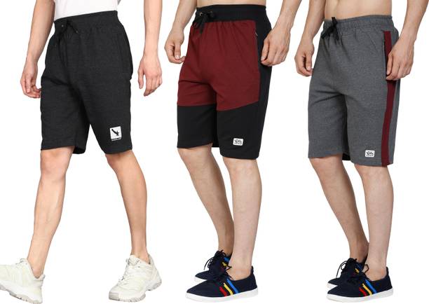 GYRFALCON Self Design Men Dark Grey, Maroon, Grey Regular Shorts
