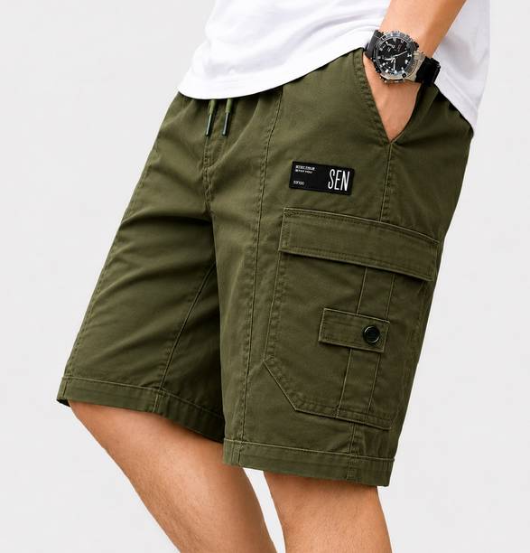 Printed Men Green Cargo Shorts