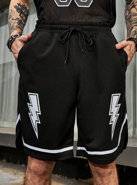 Printed Men Black Gym Shorts