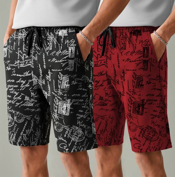 TRIPR Printed Men Black, Red Regular Shorts