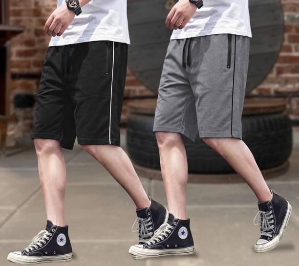 FEEL TRACK Solid Men Black, Grey Regular Shorts