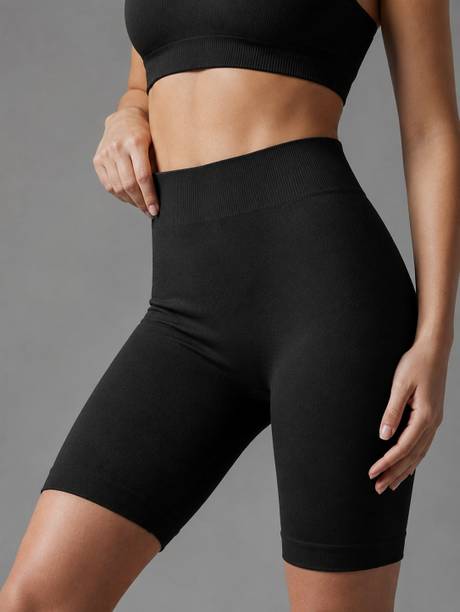 Athlina Women's Black Gym and Sports Shorts