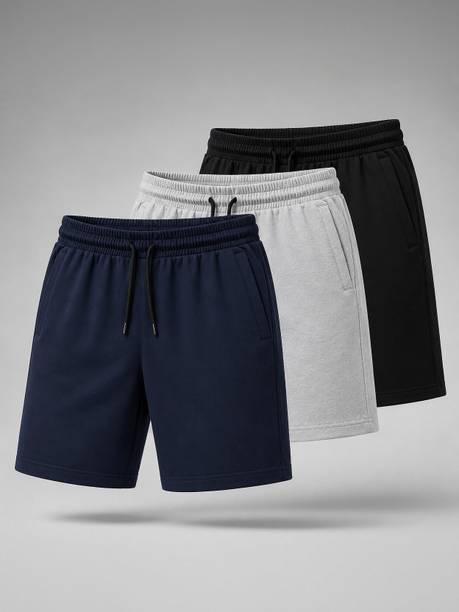 TENRUN Solid Men Dark Blue, Grey, Black Gym Shorts