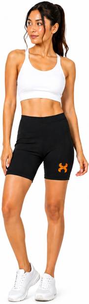 Flexden Solid Women Black Compression Gym Shorts