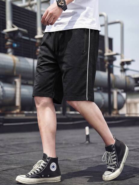 FEEL TRACK Solid Men Black Basic Shorts