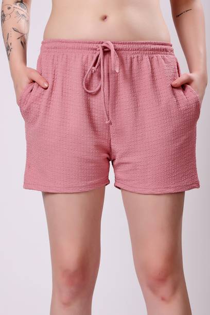 Solid Women Pink Regular Shorts