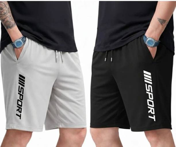 vanifit Graphic Print Men Grey, Black Sports Shorts