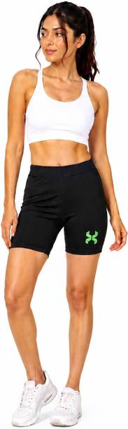 Flexden Solid Women Black Cycling and Gym Shorts