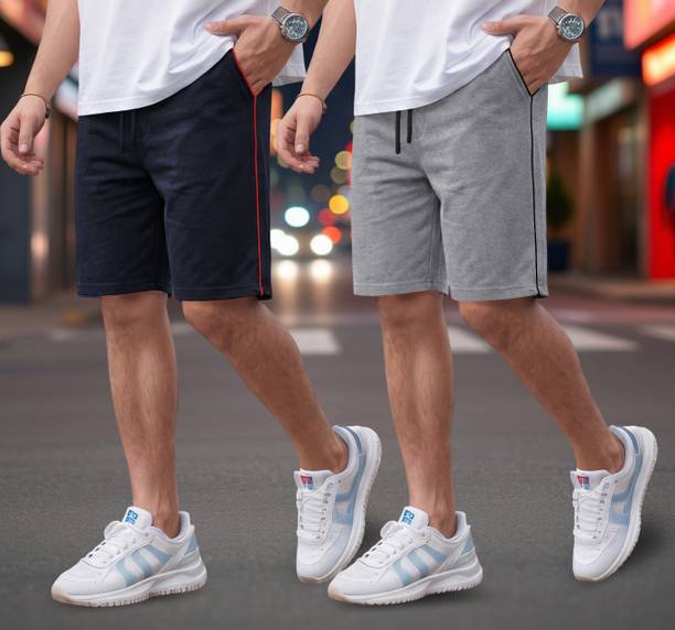 FEEL TRACK Solid Men Dark Blue, Grey Regular Shorts
