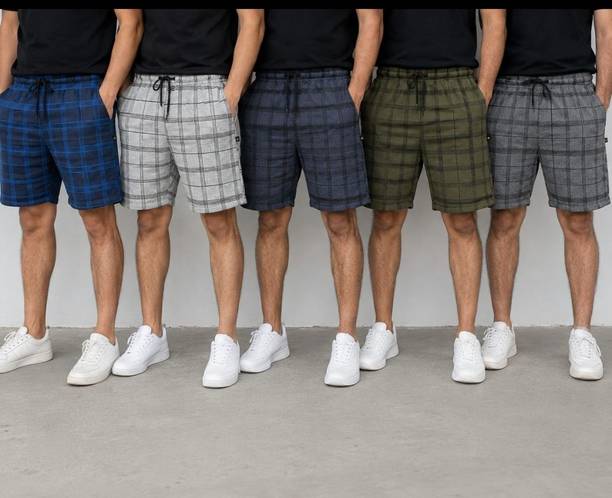 Pack of 5 Checkered Men Black, Blue, Green, Grey, Maroon, White, Red Basic Shorts
