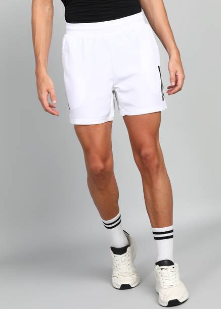 Solid Men White Sports Shorts