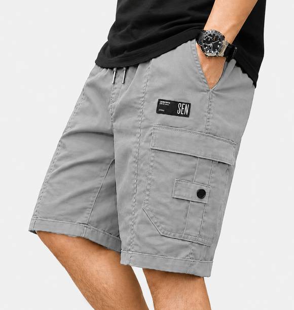 Self Design Men Grey Cargo Shorts