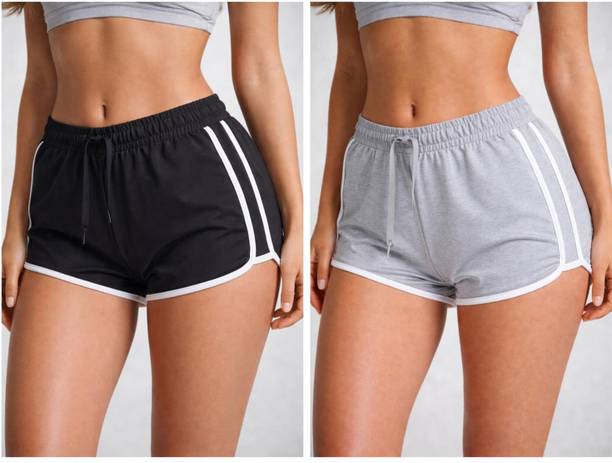 Pack of 2 Women Black and Grey Gym Shorts