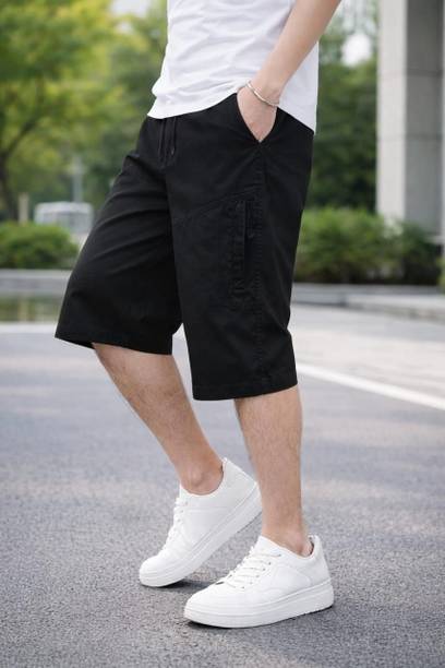Ganeshenter Solid Men Black Cargo Shorts