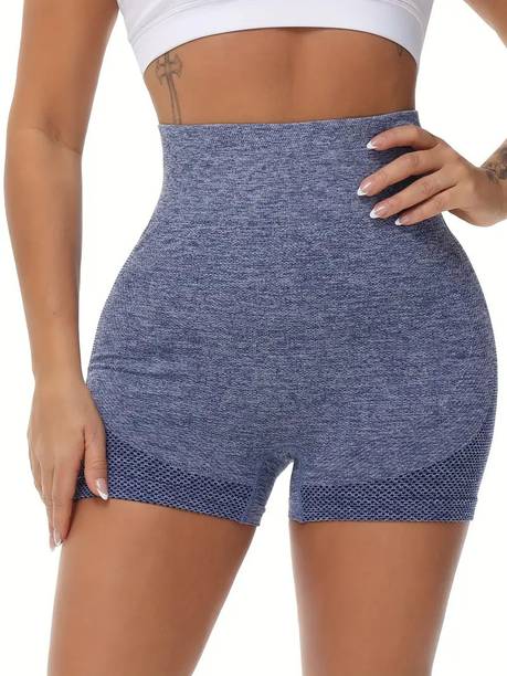 Solid Women Blue Gym Shorts
