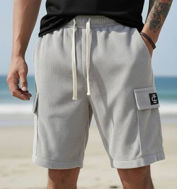 INDICLUB Self Design Men Silver Regular Shorts