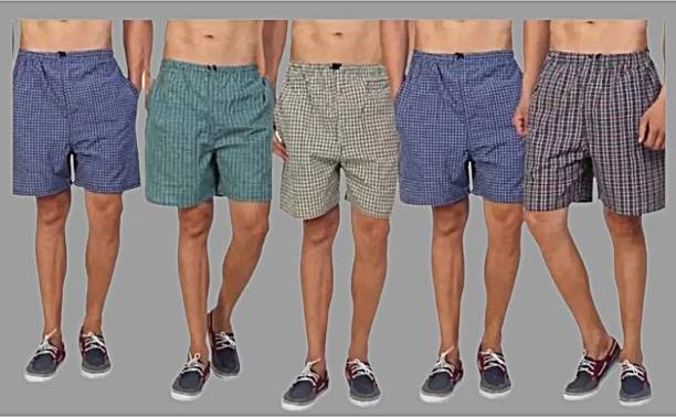 peoplelike Solid, Checkered Men Multicolor Casual Shorts