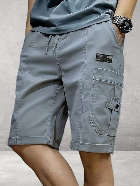 Pitzz Solid Men Grey Cargo Shorts