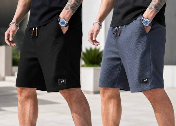Pack of 2 Self Design Men Black, Dark Grey Regular Shorts