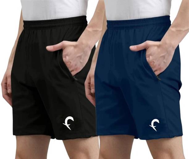 Pack of 2 Self Design Men Blue, Black Sports Shorts