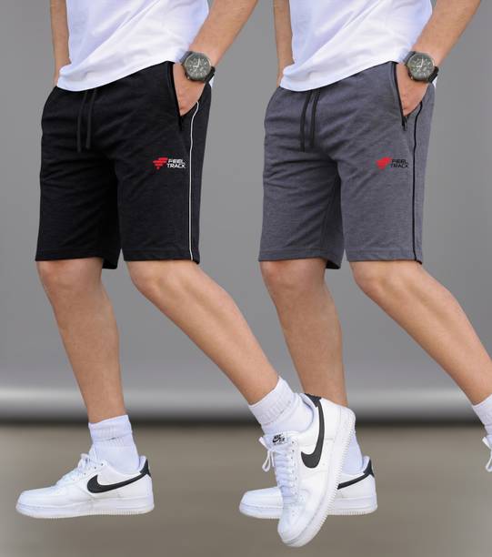 FEEL TRACK Solid Men Black, Grey Bermuda Shorts
