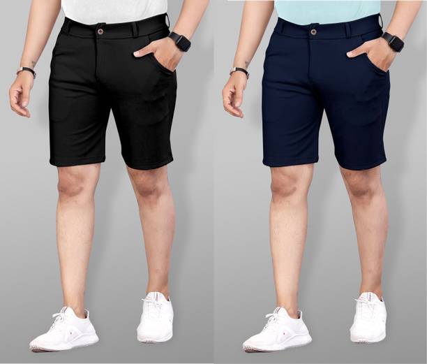 INDICLUB Solid Men Black, Blue Sports Shorts