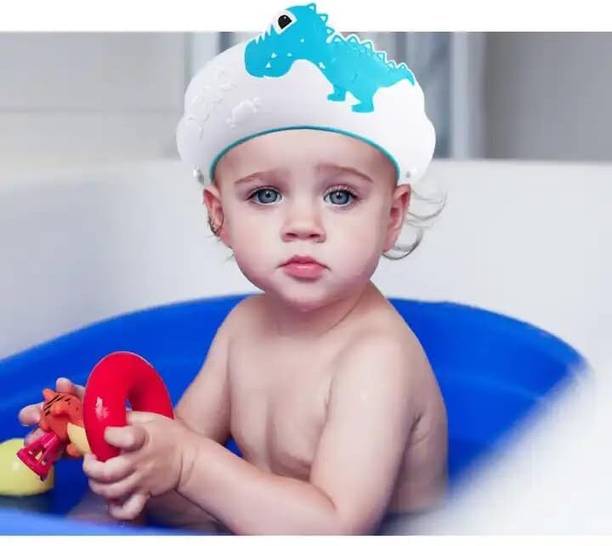 AR Jouiet Mansion Baby Dino Shower Cap For Hair Wash with Adjustable Silicon Strap for Baby Kids