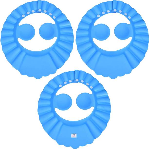 Heart Home Soft Adjustable Visor Hat Safe Shampoo Shower Bathing Protection Bath Cap for Toddler, Baby, Kids, Children-Pack of 3 (Blue)