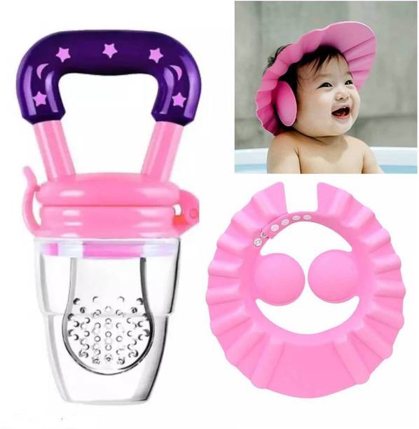 DECRONICS 1 Pc Food/Fruit Feeder & Set of 1 Pc Baby Shower Bath Cap, Combo Pack of 2