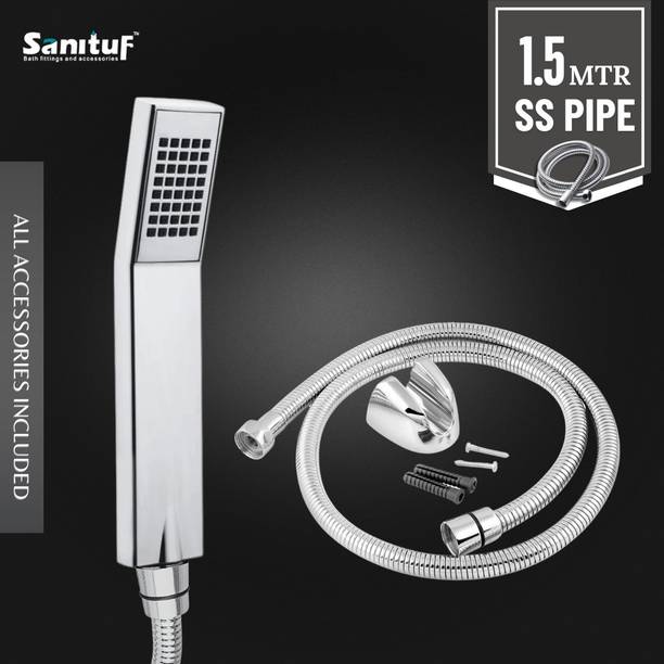 Sanituf ABS Hand Shower 1.5 Meter Flexible SS Shower Hose Pipe and Wall Hook Shower Head