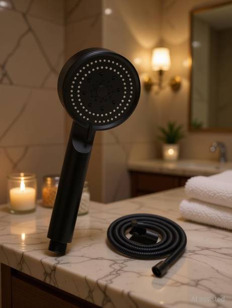 Citrine Abs pvd black hand shower 4 gear multi function with 1 mtr shower tube(black) Shower Head