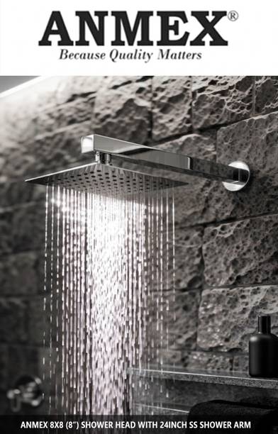 ANMEX Rain Shower Stainless Steel Ultra Slim 8X8 Inch with 24Inch Long S.S Shower Arm Shower Head