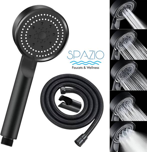 Spazio HS-2 ABS High Pressure Multi Flow Black Hand Shower Set With 1.5 Mtr Tube & Hook Shower Head