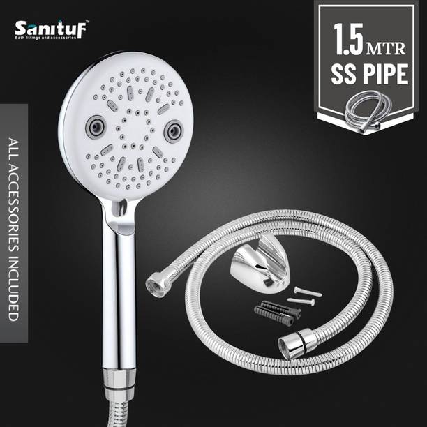 Sanituf ABS 6 Function Multiflow Hand Shower with 1.5 Mtr Flexible SS Hose Pipe Shower Head