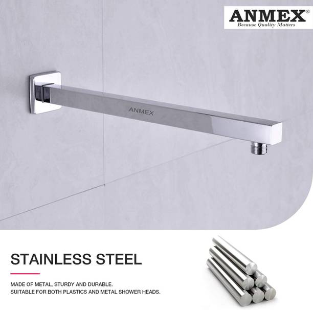 ANMEX 15" Chrome Plated Shower Arm with Flange Shower Head Extension Arm-Square Shaped Shower Head