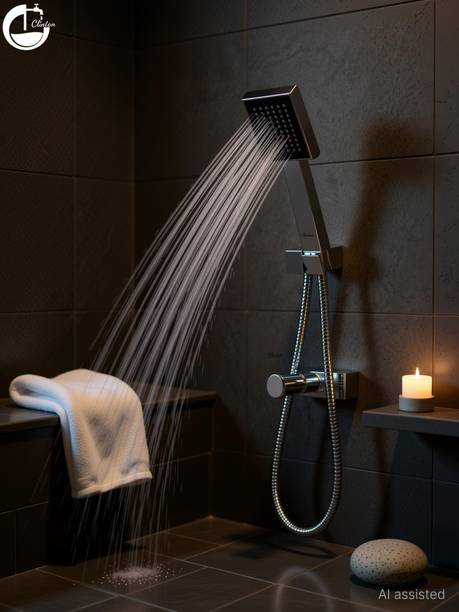 Clinton Sqaure Telephonic High Pressure Handheld Shower With 1.5 Mtr ss tube and hook Shower Head