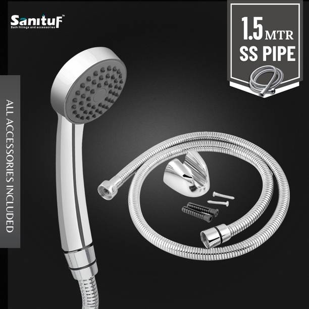Sanituf ABS Hand Shower 1.5 Meter Flexible SS Shower Hose Pipe and Wall Hook Shower Head
