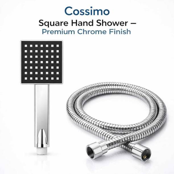 COSSIMO Square Black ABS Hand Shower with S.S 1.5m Shower Tube & ABS Hook (Set of 1) Shower Head