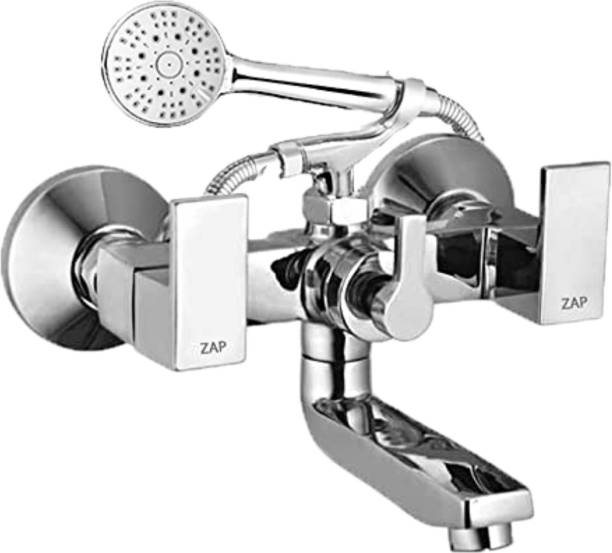 ZAP Skoda Full Brass Chrome Plated Wall Mixer with Hand Shower with Screw Sets Wall Mounted