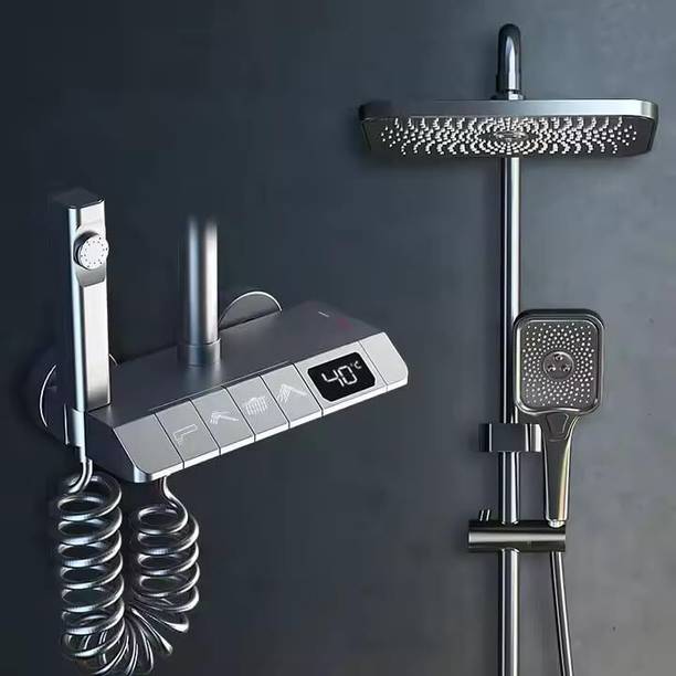 Prossimagen Shower Panel Brass Wall Mount Shower Set/Shower Panel For Batroom 4 in 1 function Thermostatic Mixer Hot & Cold Shower system, Hand shower overhead Shower | Jet Spray, Shower For Bathroom