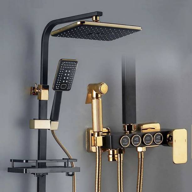 KD INDUSTRIES LUXURY GOLD SHOWER FULL SET | SHOWER PANEL | SHOWER HEAD | 3 MODES HAND SHOWER | BIDET SPRAY GUN (BLACK WITH GOLD FINISH) (ANTI-STAIN) (HIGHLY DURABLE)
