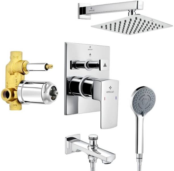 ENICET Brass High Flow Diverter Set With Shower & Hand Shower, Chrome Finish, diverter with spout, shower and handshower rain flow