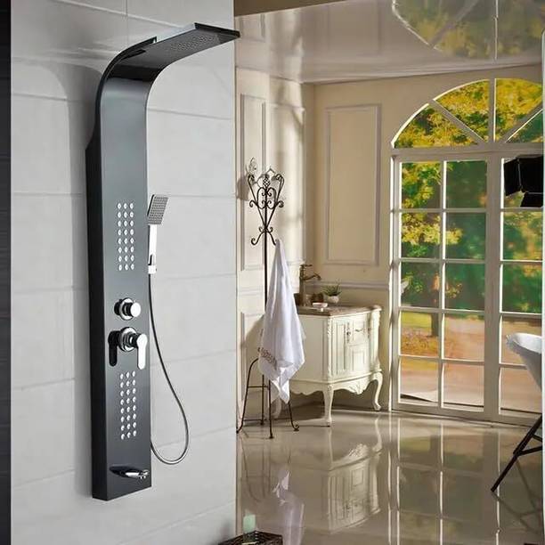 Prossimagen Shower Panel Stainless Steel 304 Shower Panel /5 in 1 Shower System / /Handshower with Waterfall Outlet/Tub Spout / Body Massage Spray With Hot & cold Mixer Black Color